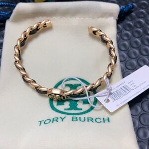 Tory Burch Black leather Marion braided bracelet